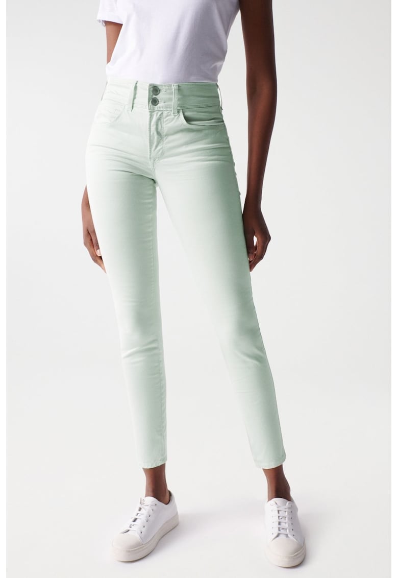Blugi skinny crop cu talie medie