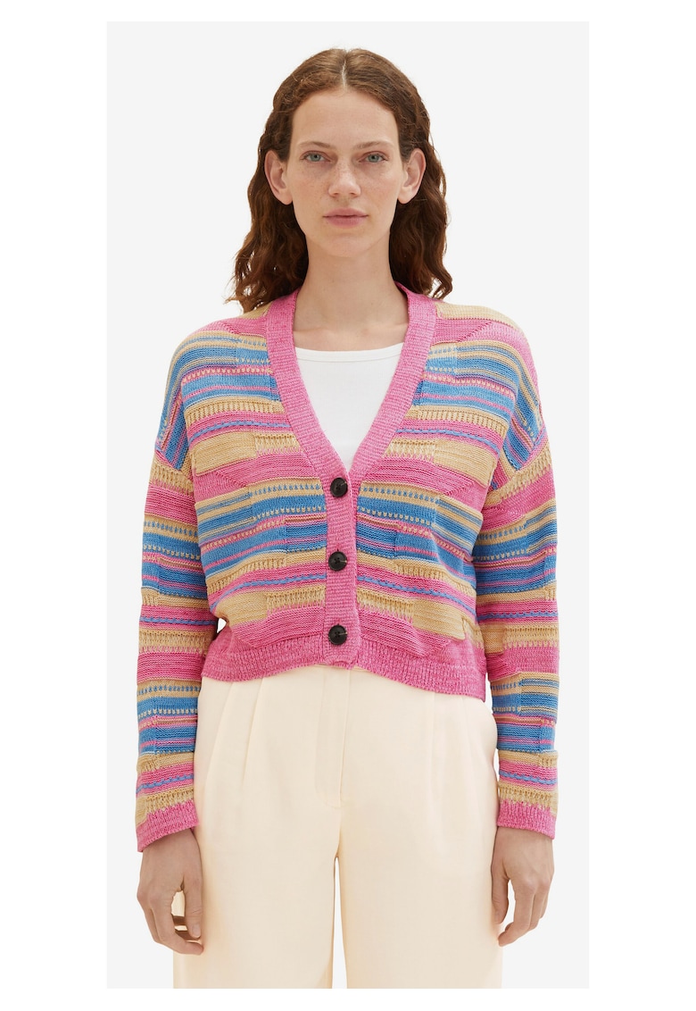Cardigan crop cu dungi