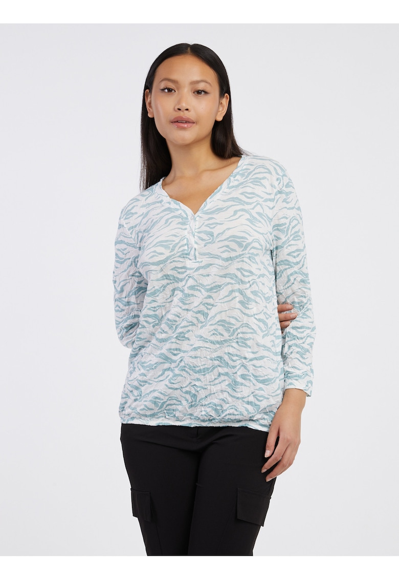 Tricou cu model - alb si albastru - pentru femei -