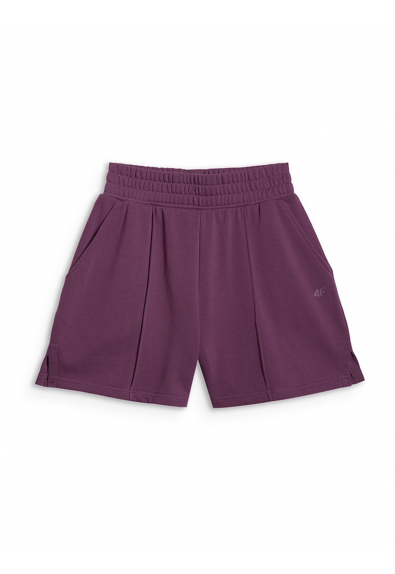 Pantaloni scurti de trening dama - visiniu - talie inalta - tricot moale - 2 buzunare