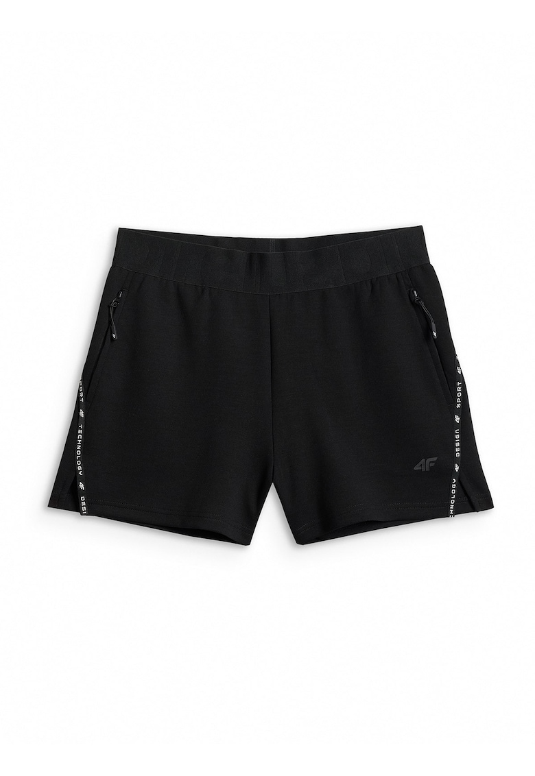 Pantaloni scurti de trening femei - slim - cu buzunare - negru - pentru fitness