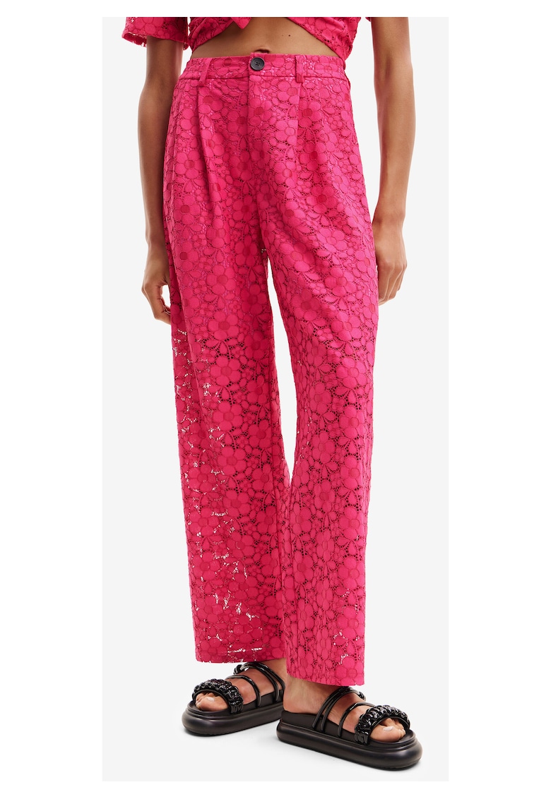 Pantaloni din dantela cu talie inalta -