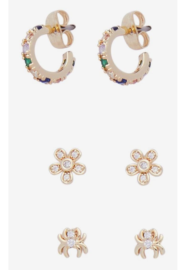 Set de 3 perechi de cercei placati cu aur de 18k Lylla