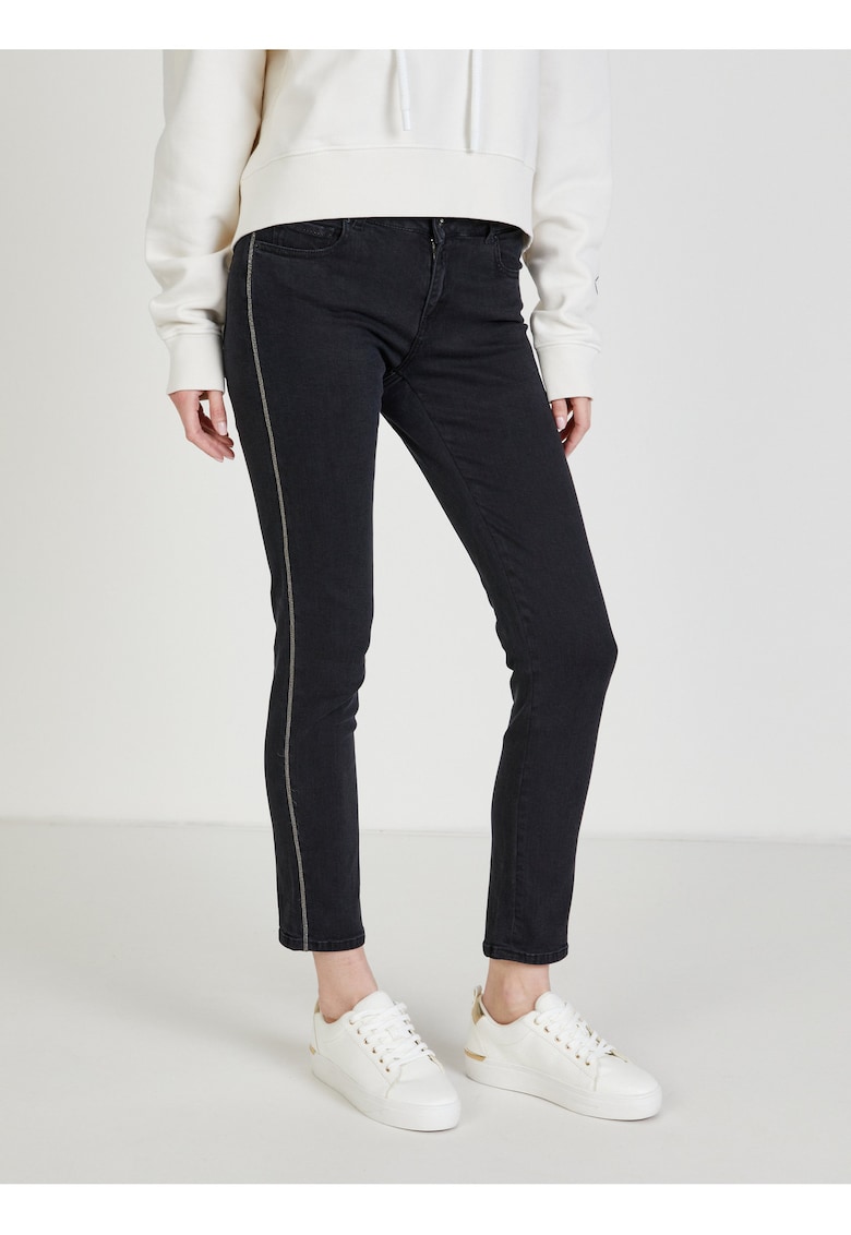 Blugi crop cu insertie stralucitoare