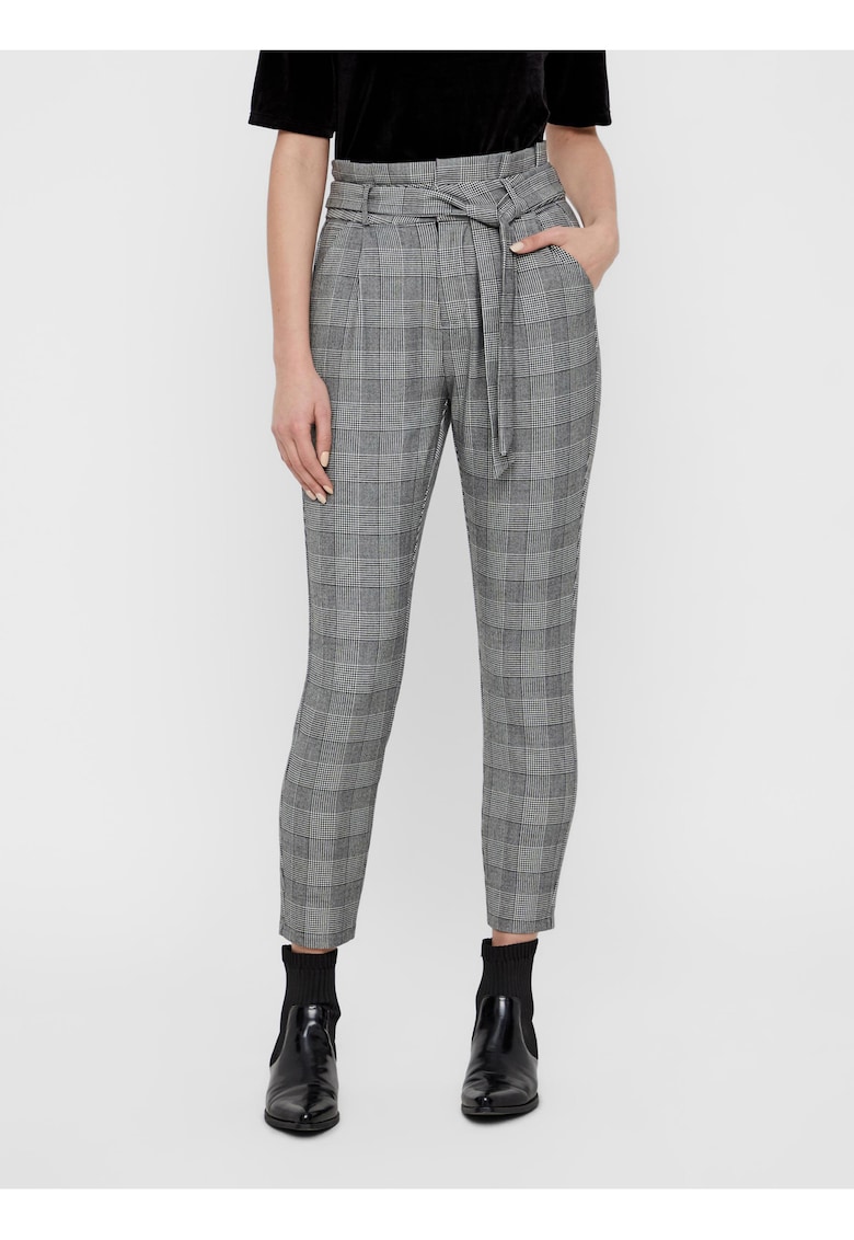 Pantaloni cu talie inalta cu model in carouri