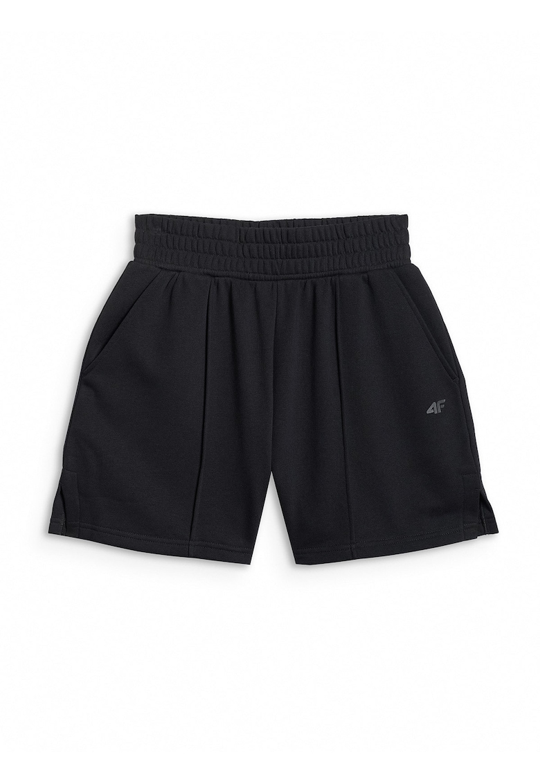 Pantaloni scurti de trening dama negri - talie inalta - tricot moale - 2 buzunare laterale