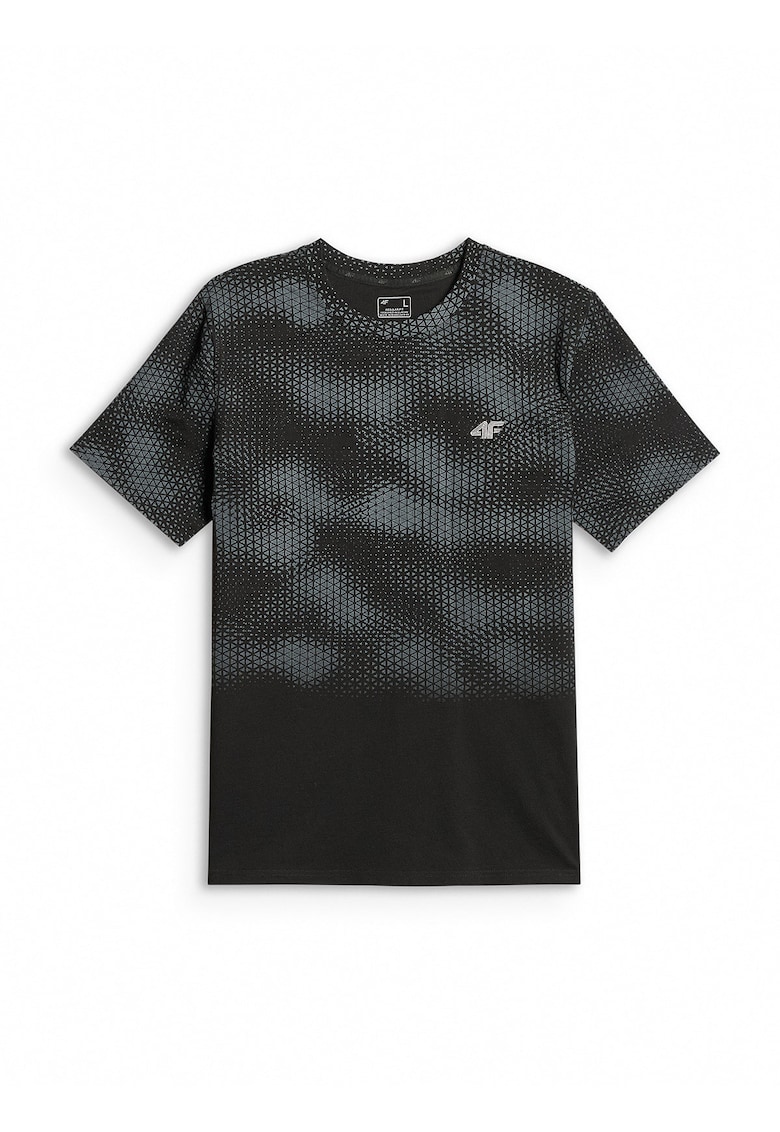 Tricou sport barbatesc croiala regular - imprimeu distinctiv - negru - bumbac gros