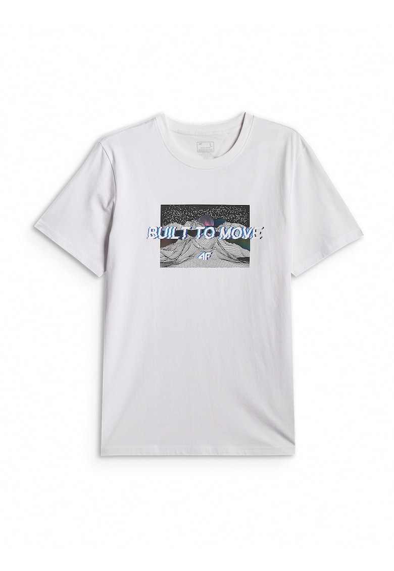 Tricou barbati regular - imprimeu - alb - bumbac -