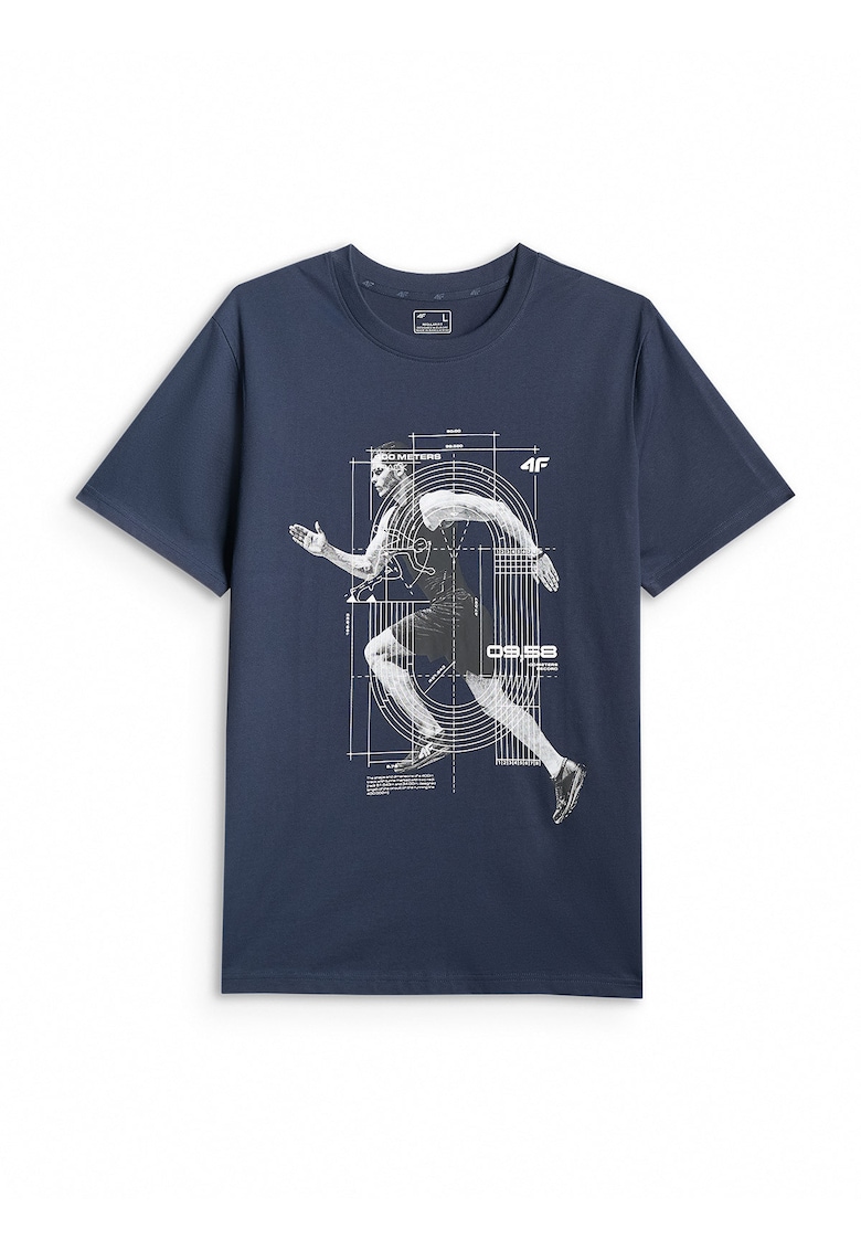 Tricou barbati regular - imprimeu - bleumarin - bumbac