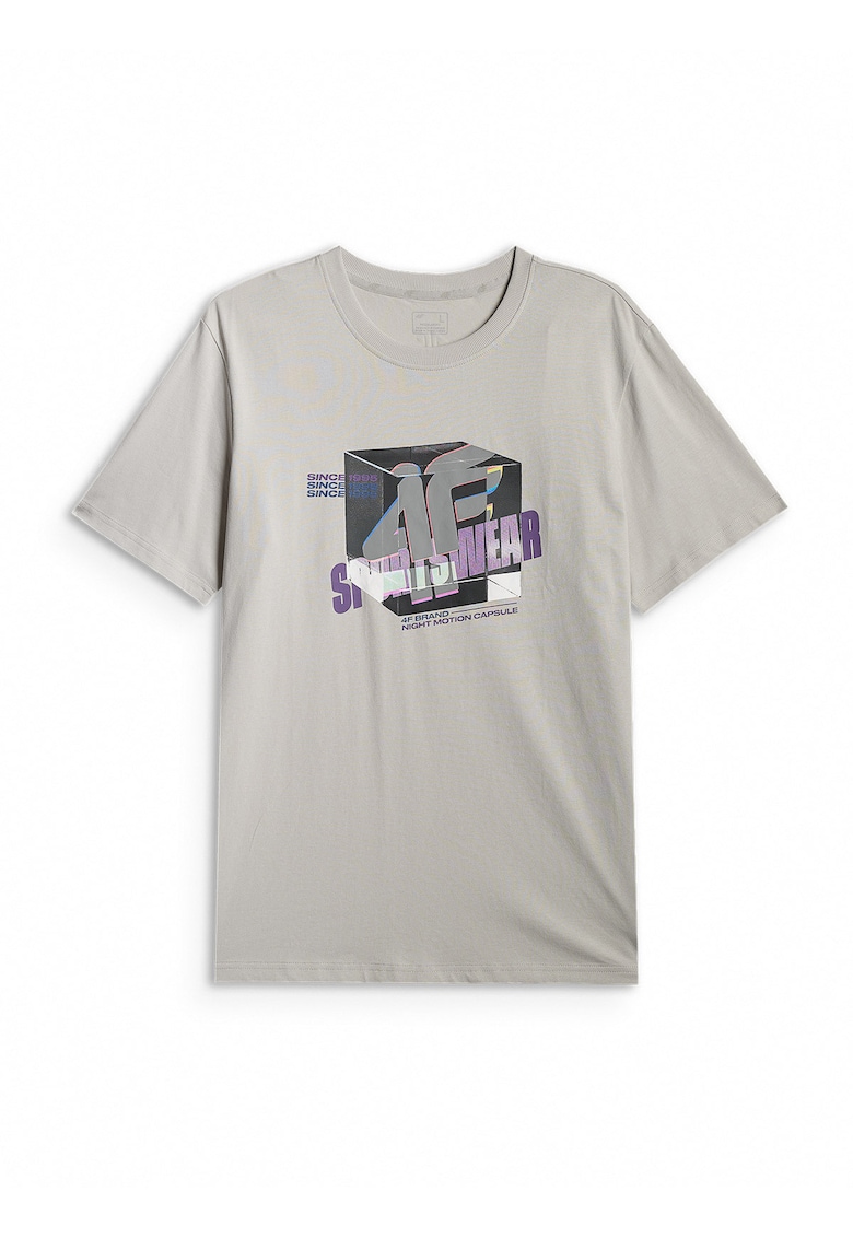 Tricou barbati regular - imprimeu - gri - din bumbac