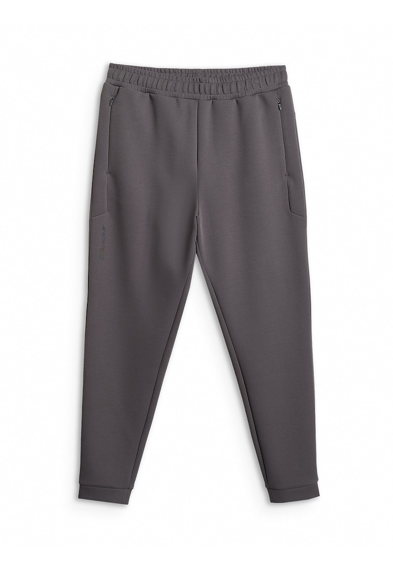 Pantaloni sport barbati - jogger - gri - tricot moale - buzunare cu fermoar
