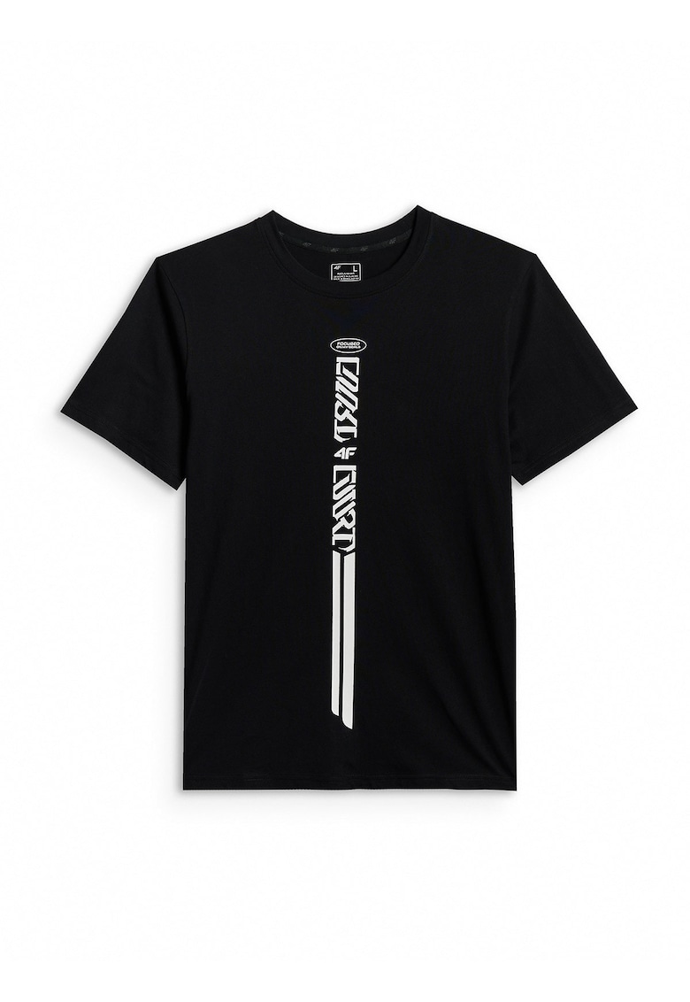 Tricou barbati regular - imprimeu - negru - din material bumbac