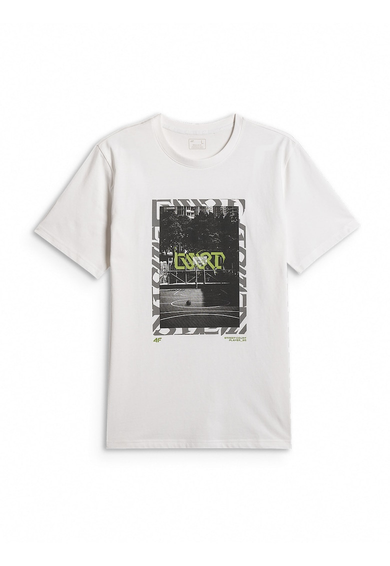 Tricou barbati regular - imprimeu - alb - bumbac