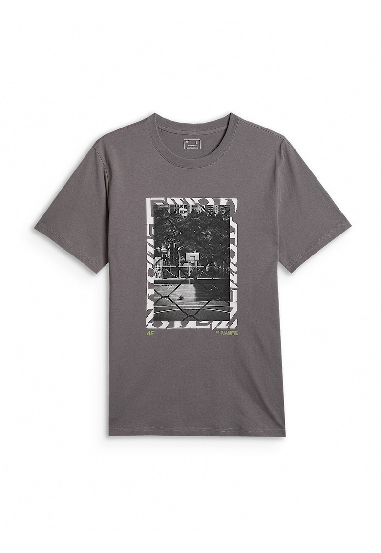 Tricou barbati regular - imprimeu - gri - bumbac