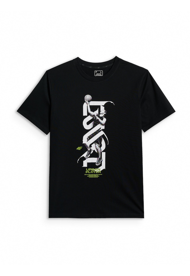 Tricou barbati regular - imprimeu - negru/alb - bumbac