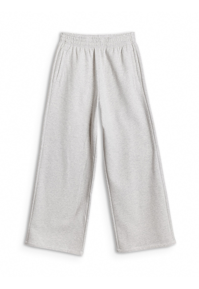 Pantaloni sport dama - cu picior larg - talie inalta - gri - material mai gros