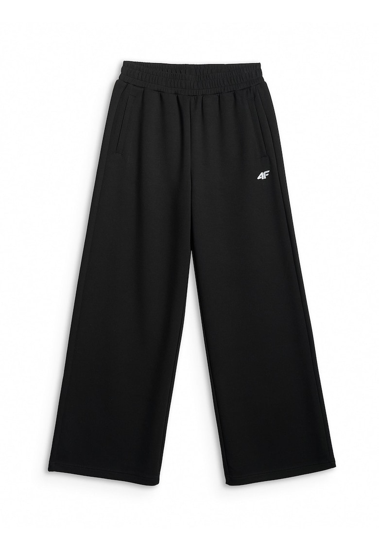 Pantaloni sport dama crac larg - talie inalta - negru - material moale
