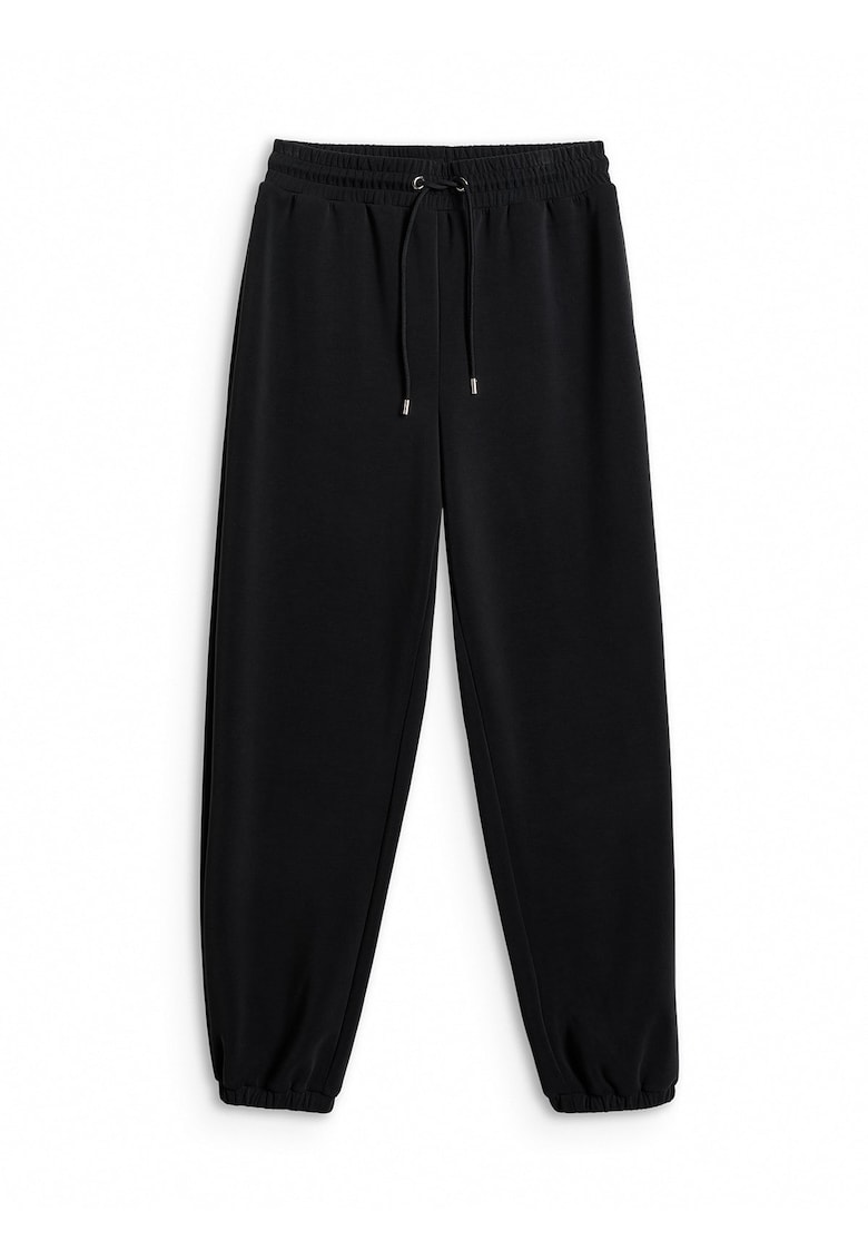 Pantaloni sport dama picioare largi - talie reglabila - negru - modal
