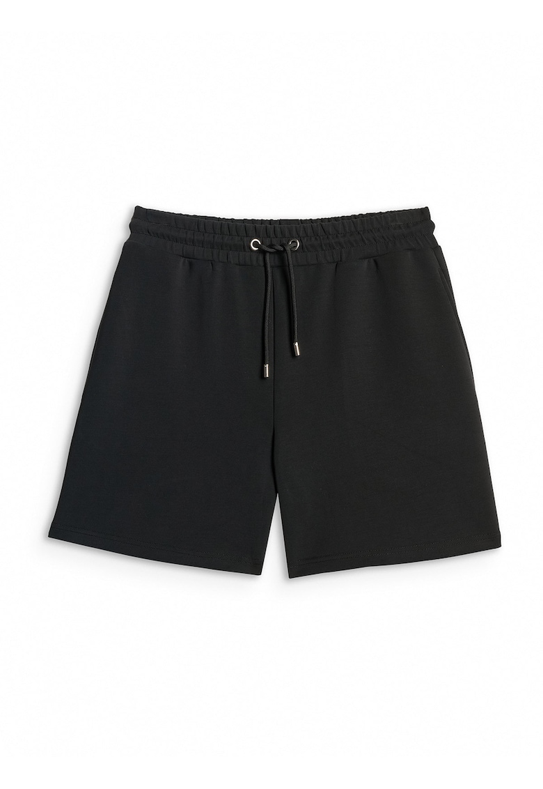 Pantaloni scurti de trening pentru femei - negru - material cu modal - talie inalta - buzunare laterale