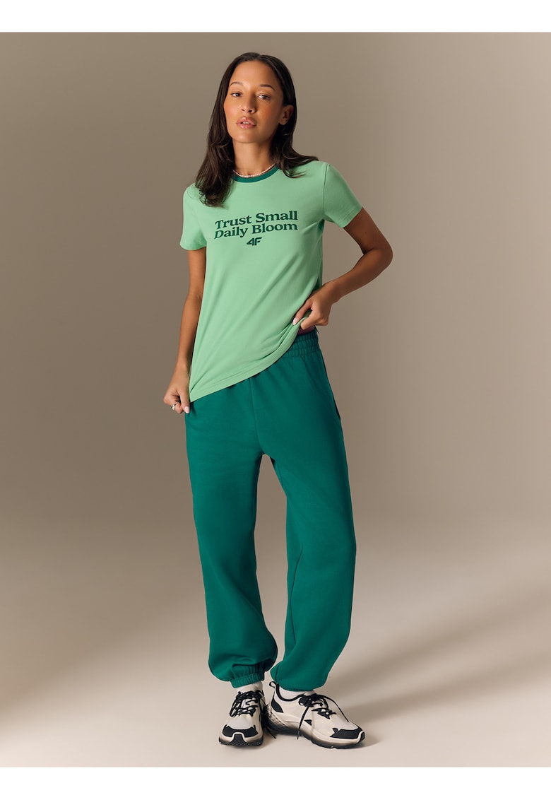 Tricou dama regular - cu imprimeu - verde - bumbac -