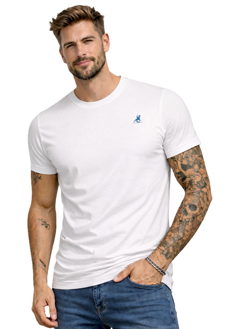 Tricou din bumbac cu detaliu logo brodat in piept