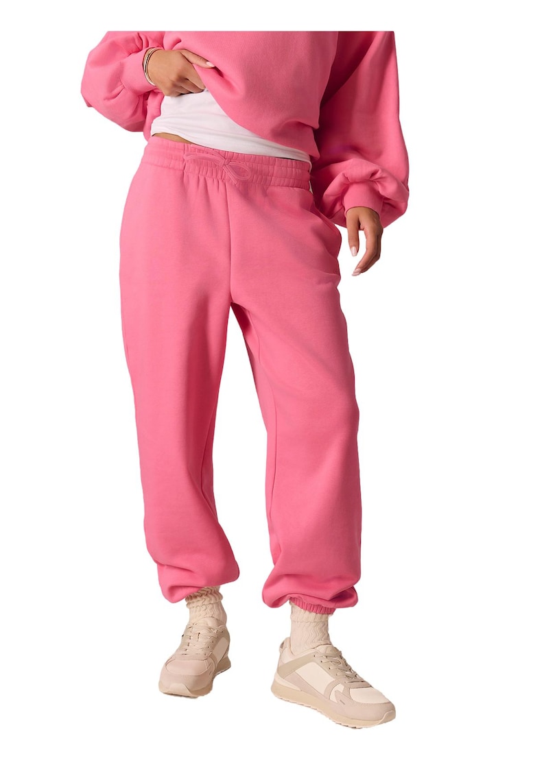 Pantaloni dama - jogger - talie inalta - roz - tricot captusit