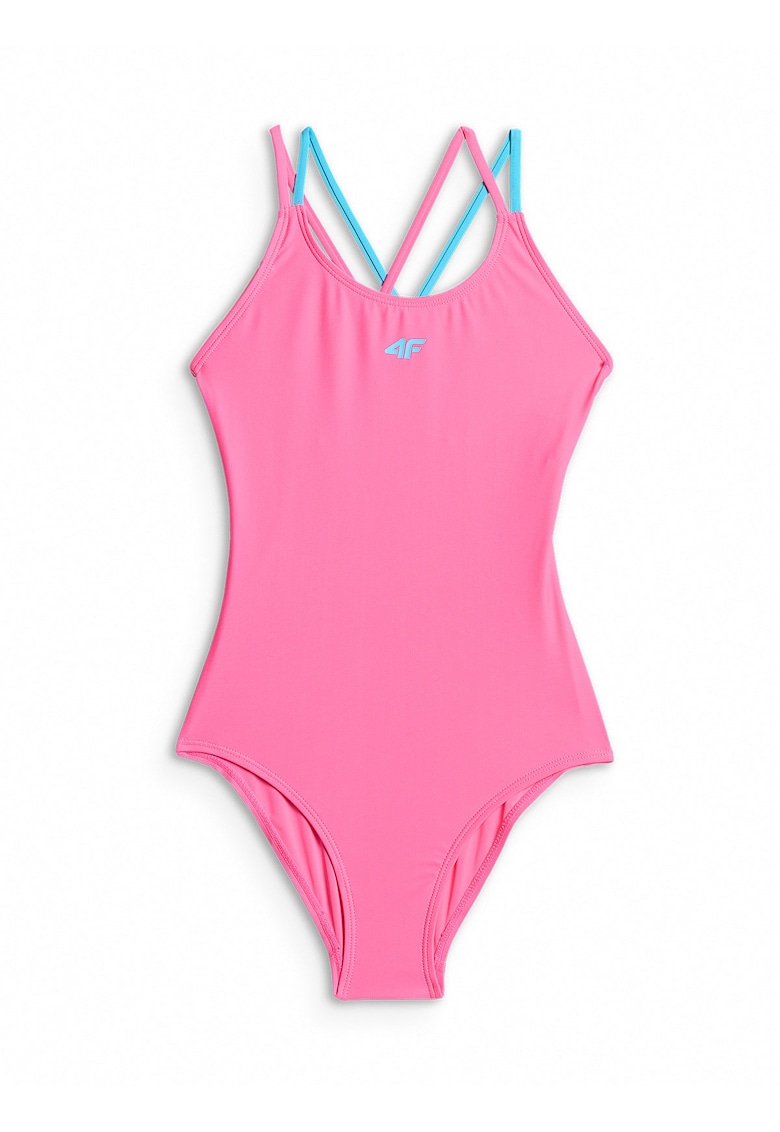Costum de baie intreg pentru fete roz/albastru - uscare rapida - croiala slim - poliester-elastan