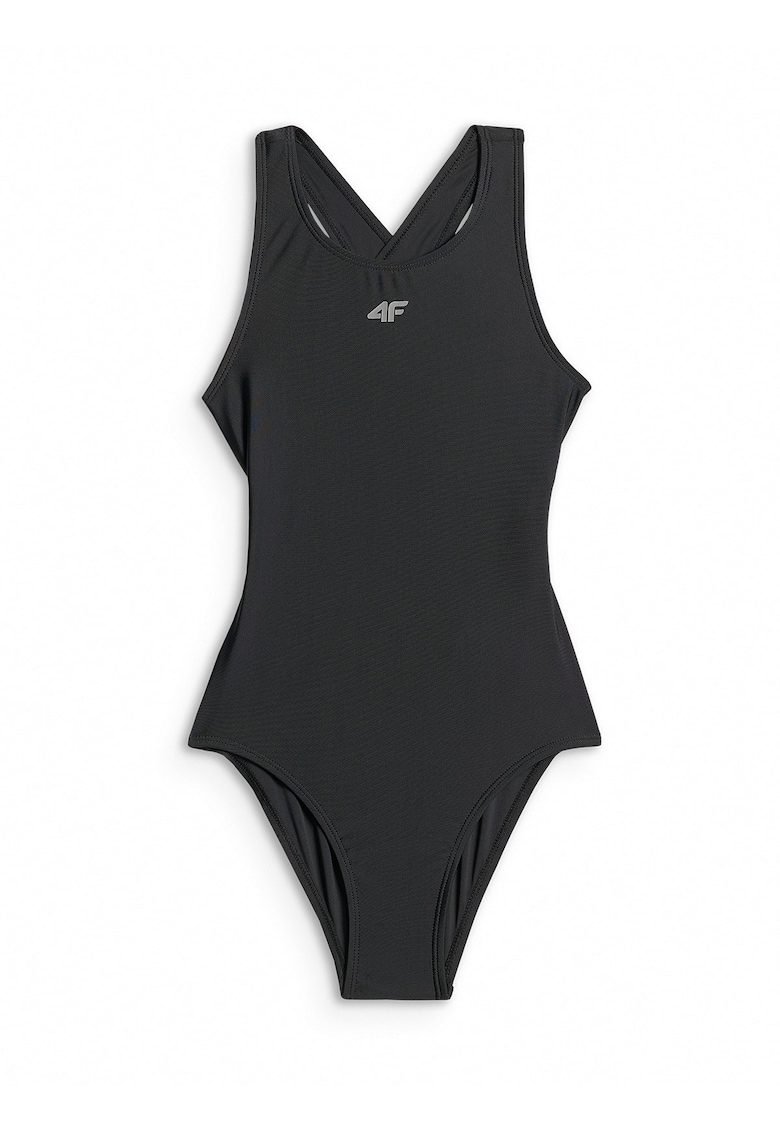 Costum de baie intreg pentru fete negru - uscare rapida - bretele incrucisate - poliester-elastan