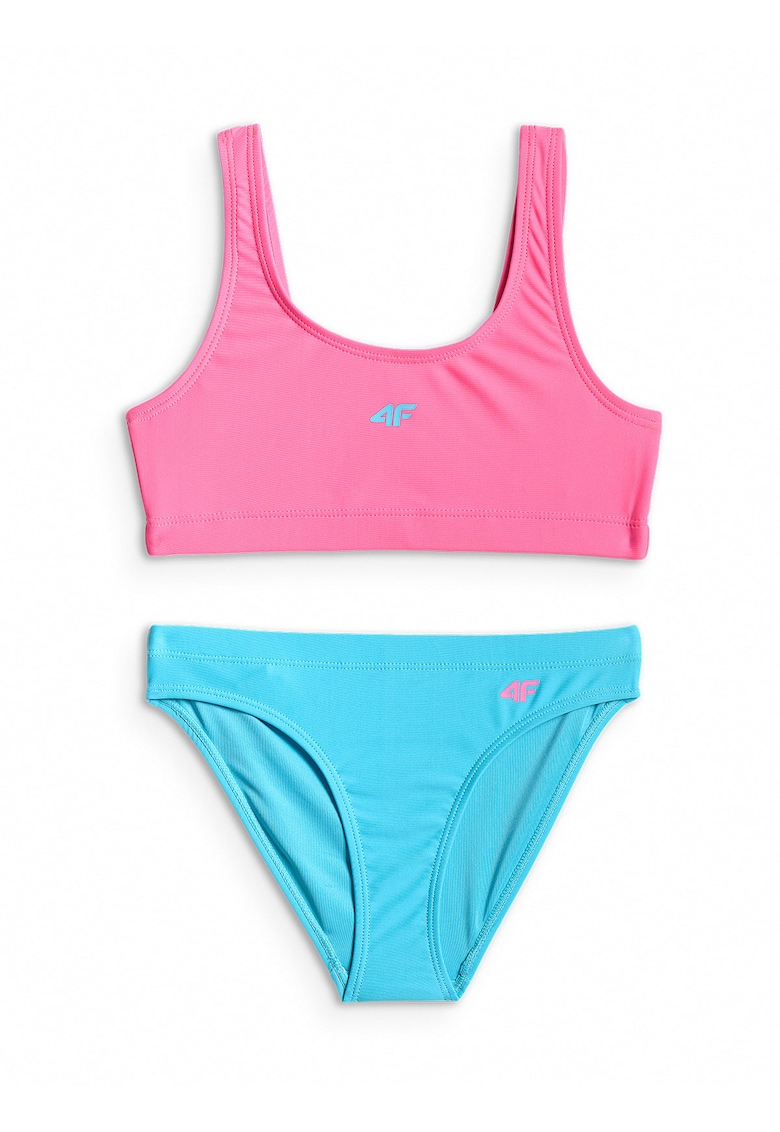 Costum de baie pentru fete doua piese - albastru/roz - poliester|elastan