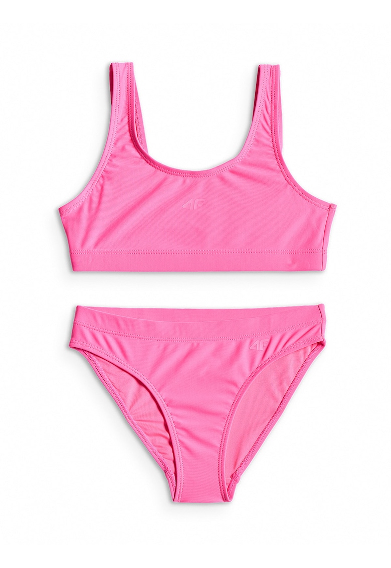 Costum de baie pentru fete doua piese - roz - poliester si elastan - bretele groase - uscare rapida