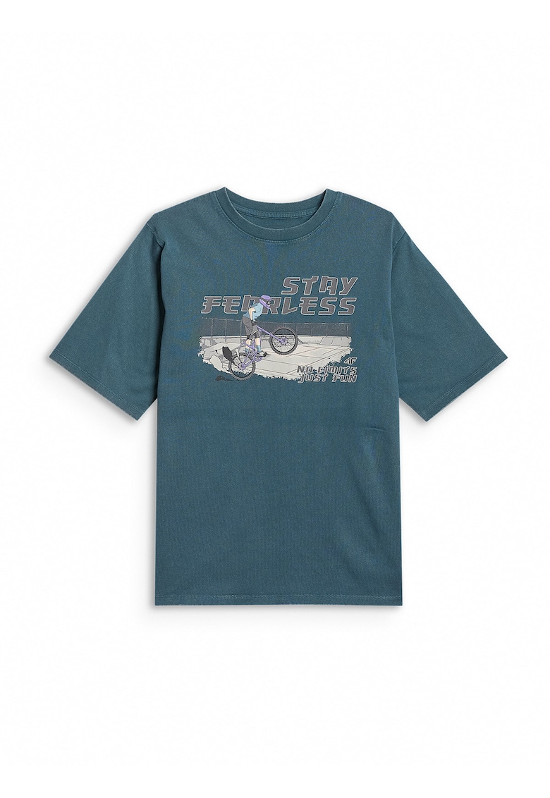 Tricou sport pentru baieti - lejer - imprimeu - bumbac - bleumarin