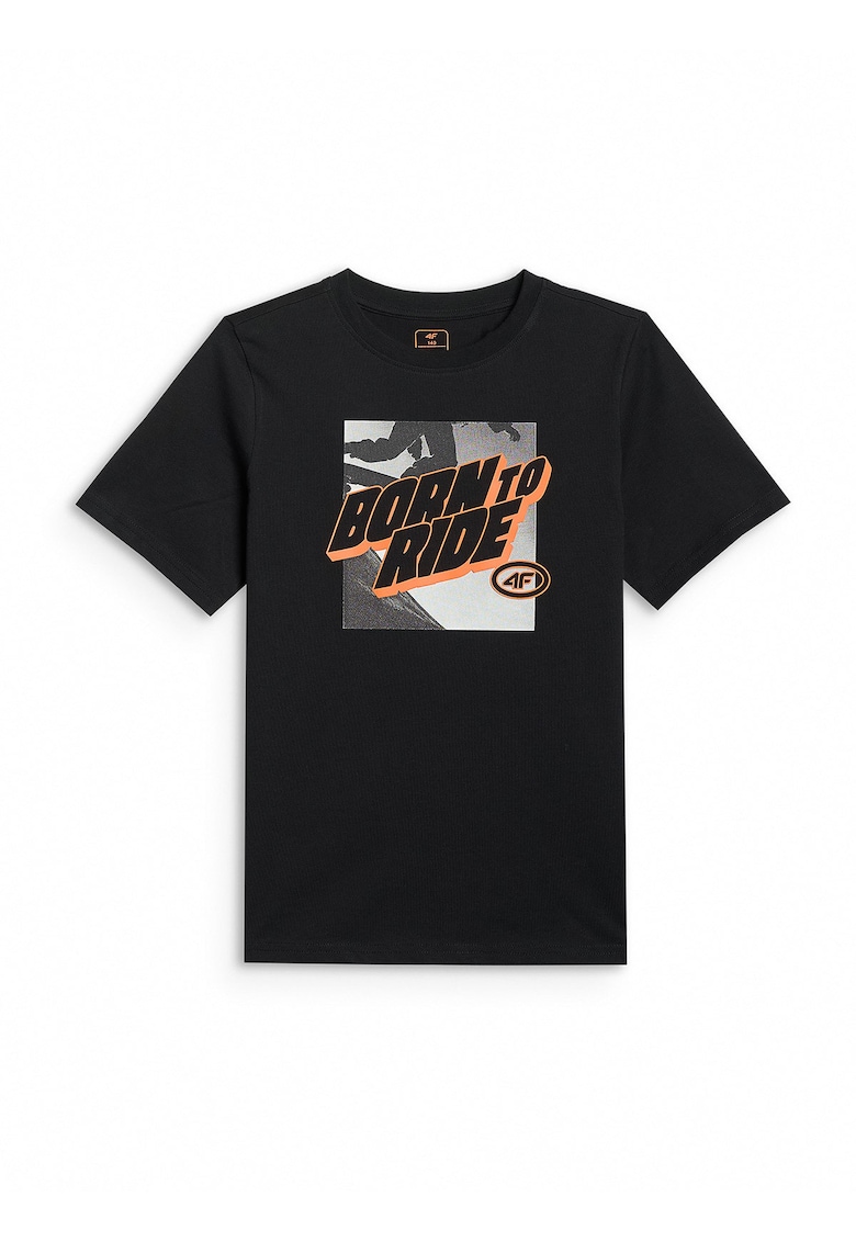 Tricou copii regular - negru - bumbac - pentru baieti