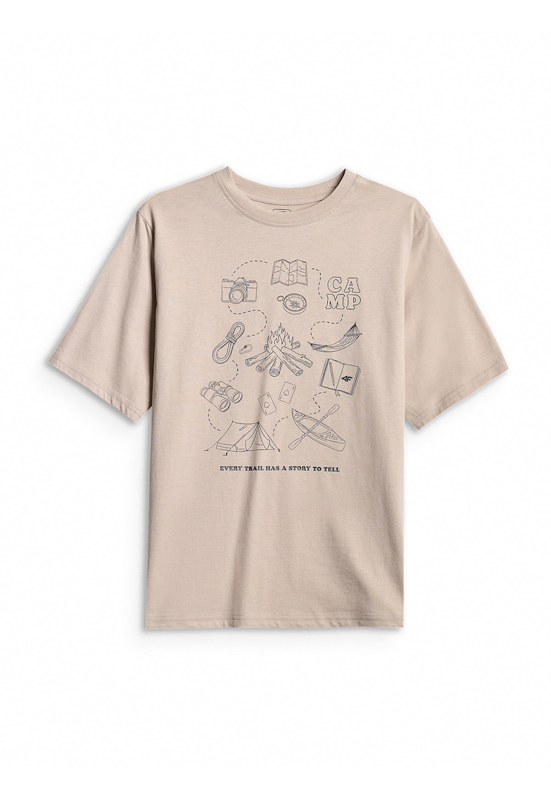 Tricou sport pentru baieti - croiala lejera - bej - bumbac
