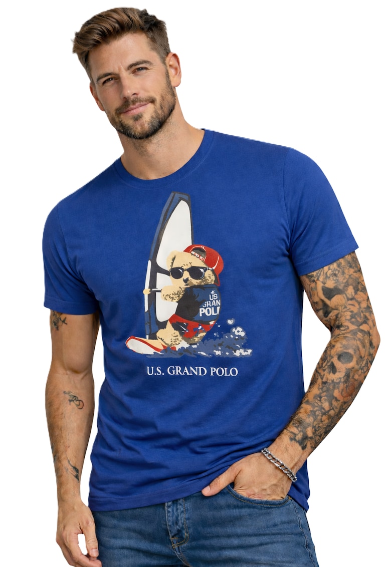 Tricou grafic din bumbac - Alb/Albastru