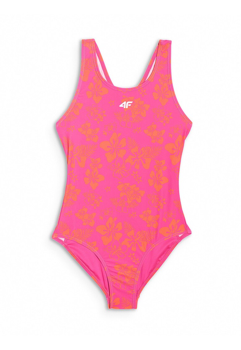 Costum de baie intreg pentru fete - roz-portocaliu - bretele simple - captuseala integrala