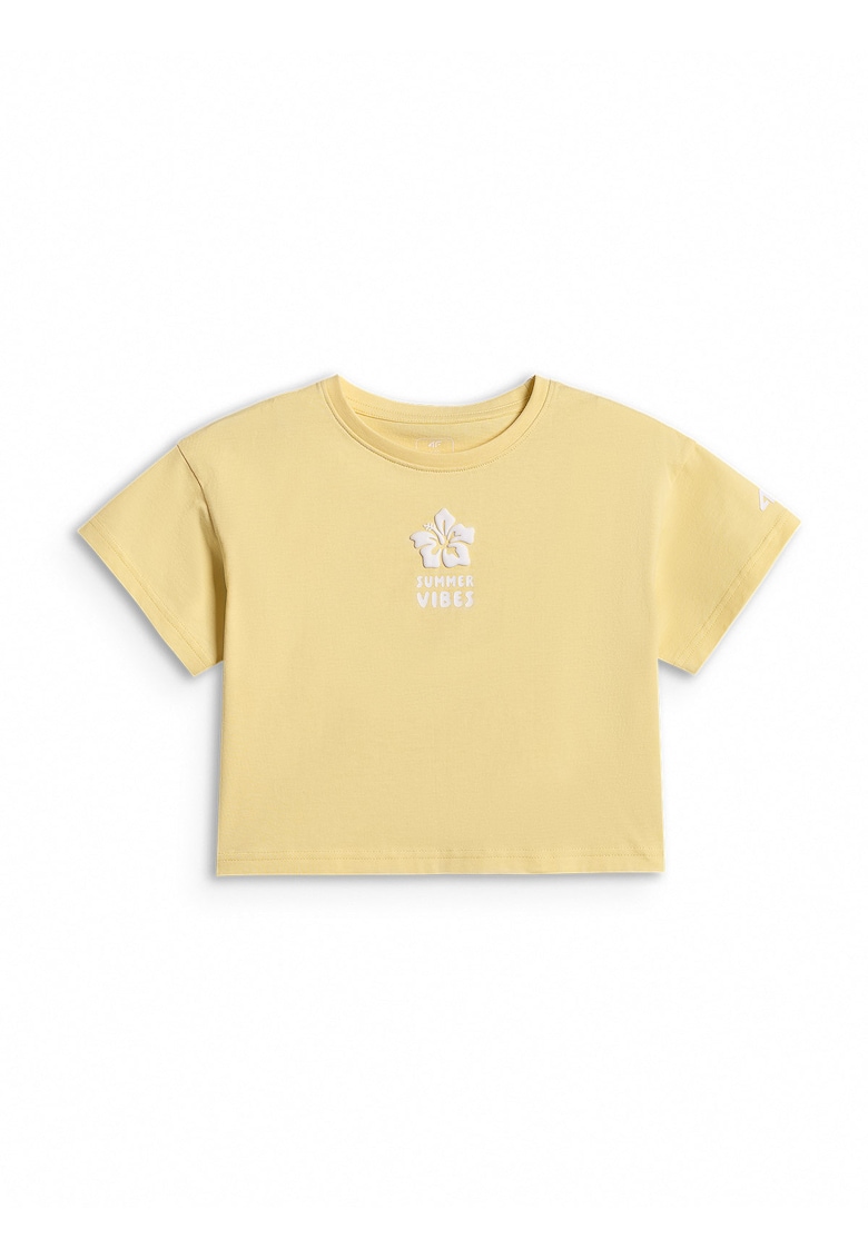 Tricou sport regular - galben - bumbac - design scurtat - pentru fete