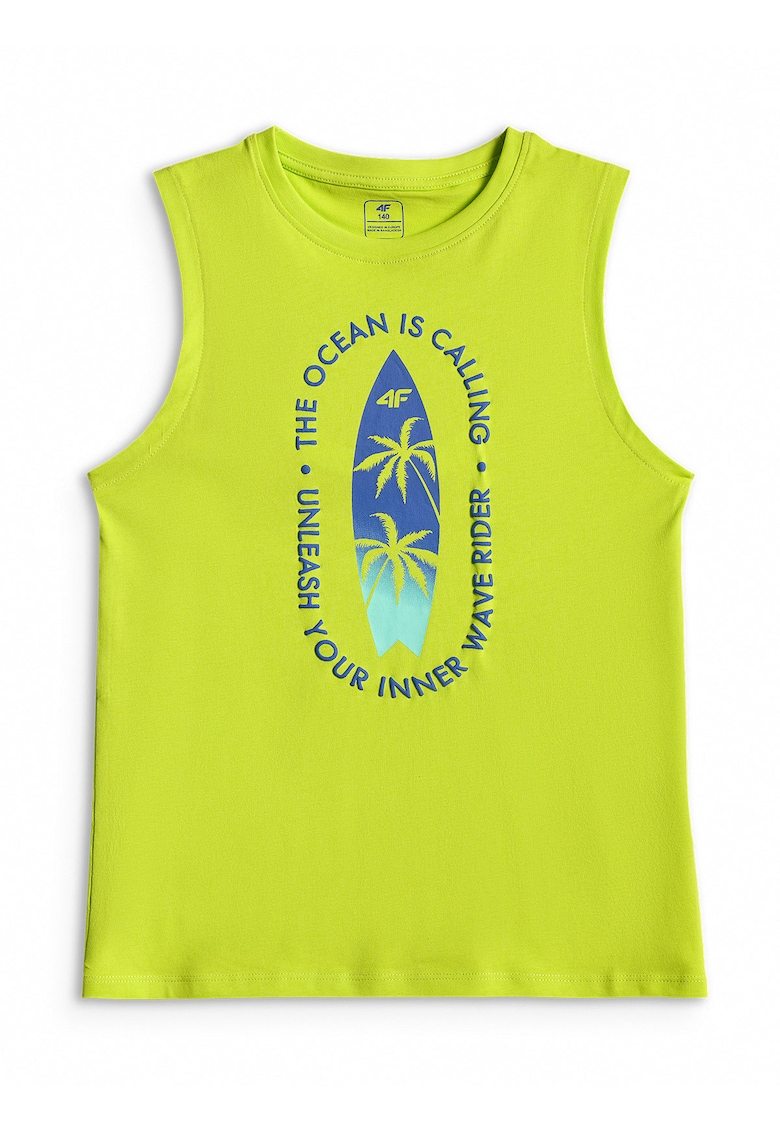 Maiou sport copii - fara maneci - imprimeu - verde - 100% bumbac