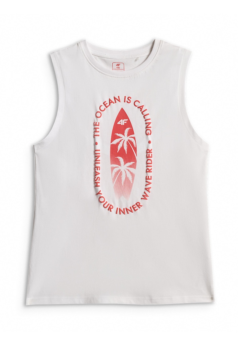 Maiou sport baieti fara maneci - regular - imprimeu - alb/rosu - bumbac