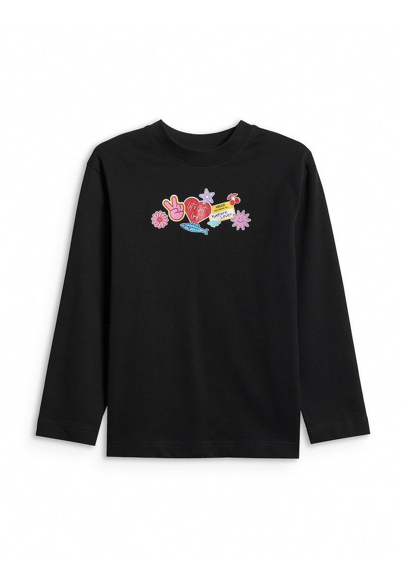 Bluza copii - maneca lunga - croiala lejera - negru - bumbac
