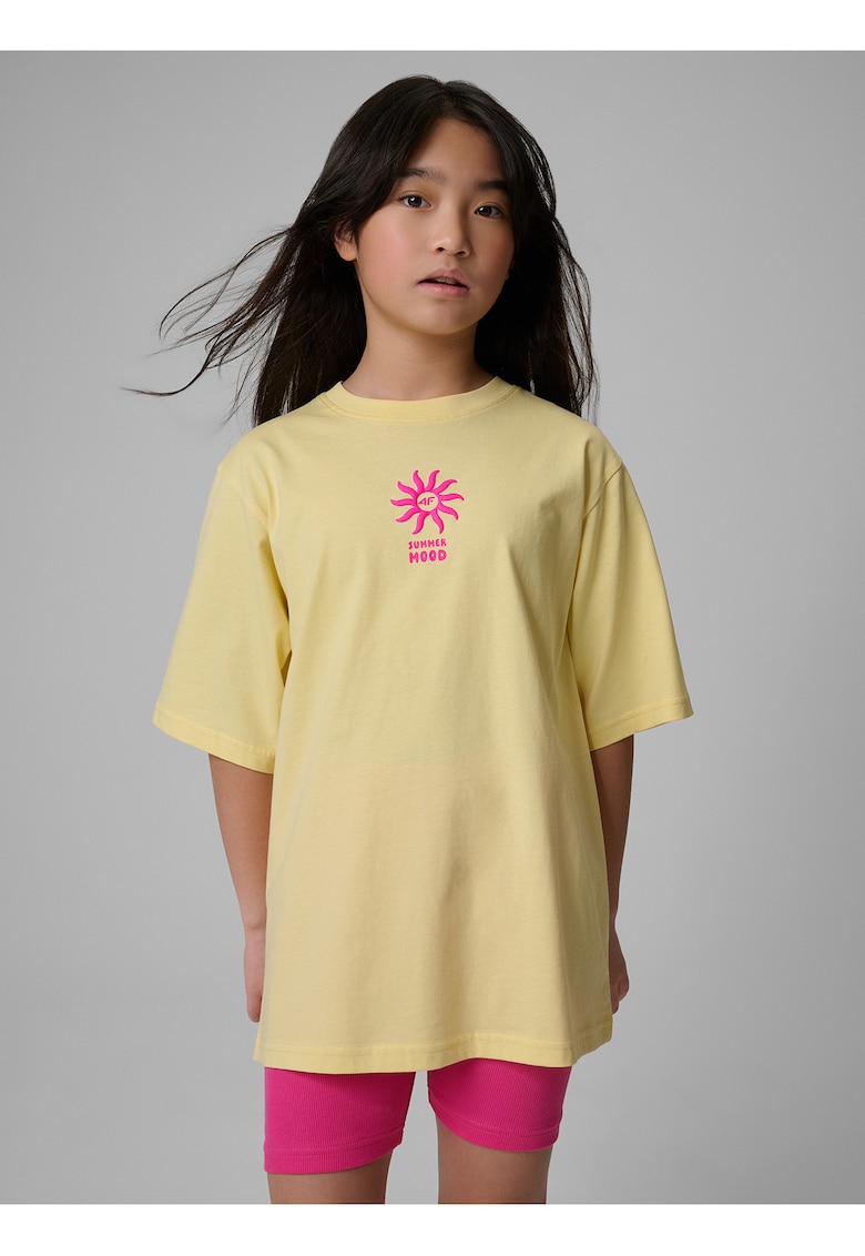 Tricou sport pentru fete - galben - bumbac - croiala lejera