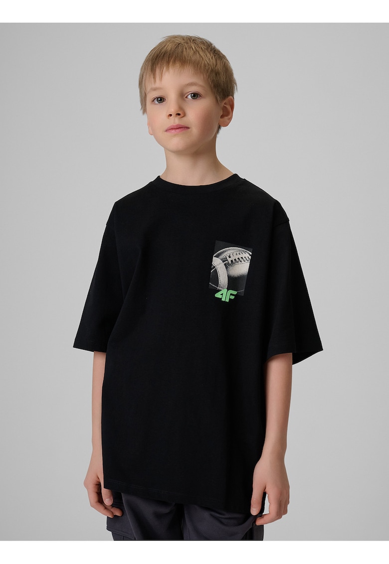 Tricou de copii croiala lejera - imprimeu - negru - bumbac