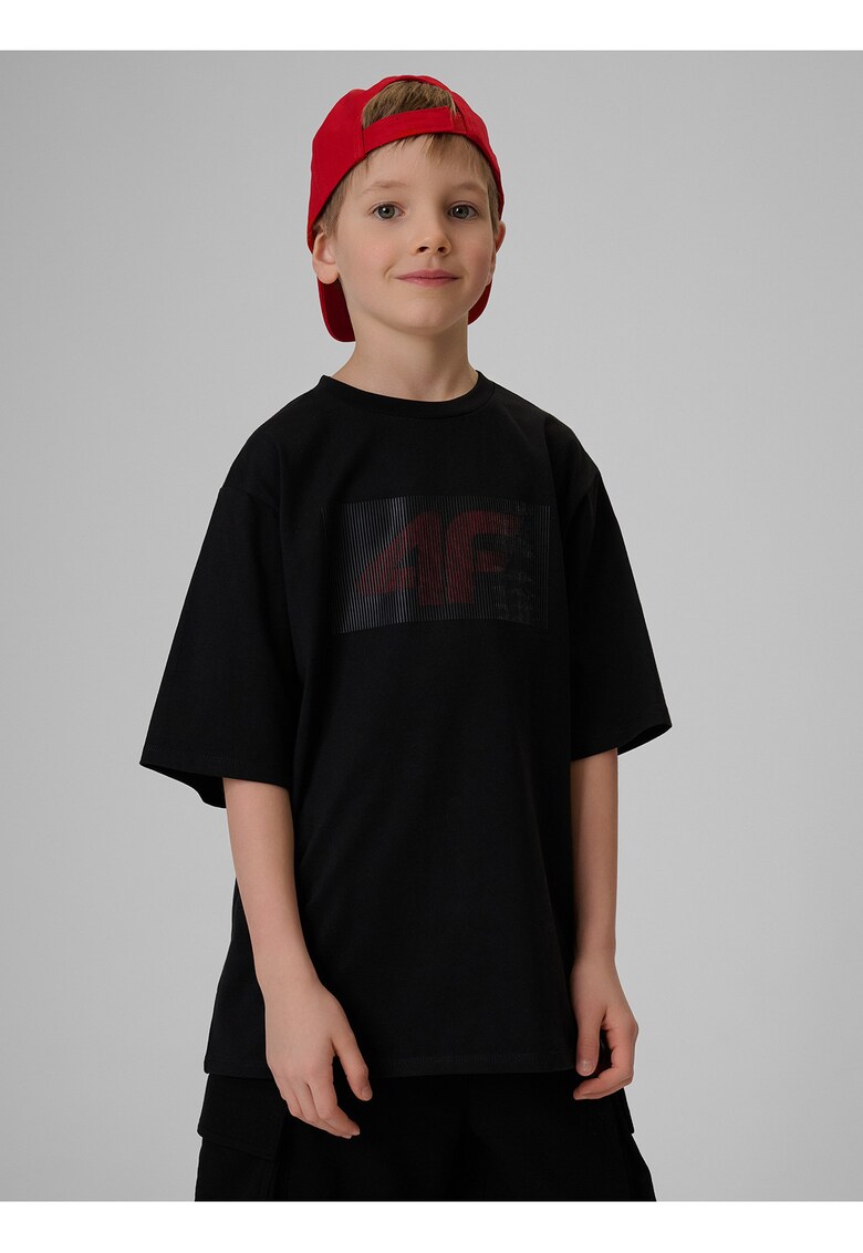Tricou imprimeu bumbac - Rosu/Negru