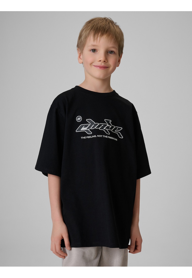 Tricou copii croiala lejera - imprimeu - negru - bumbac