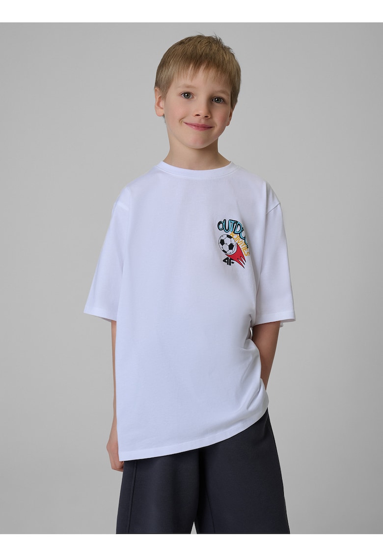 Tricou copii croiala lejera - imprimeu grafic - alb - bumbac