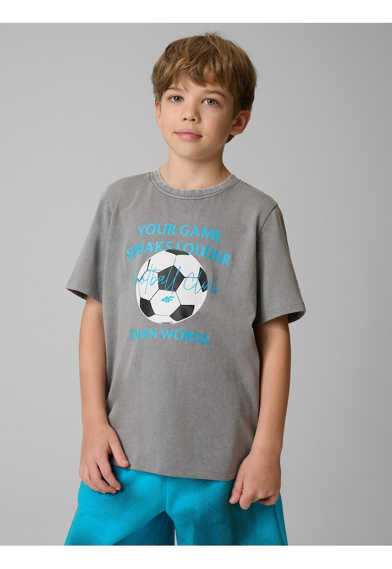 Tricou copii regular - imprimeu - acid wash - gri