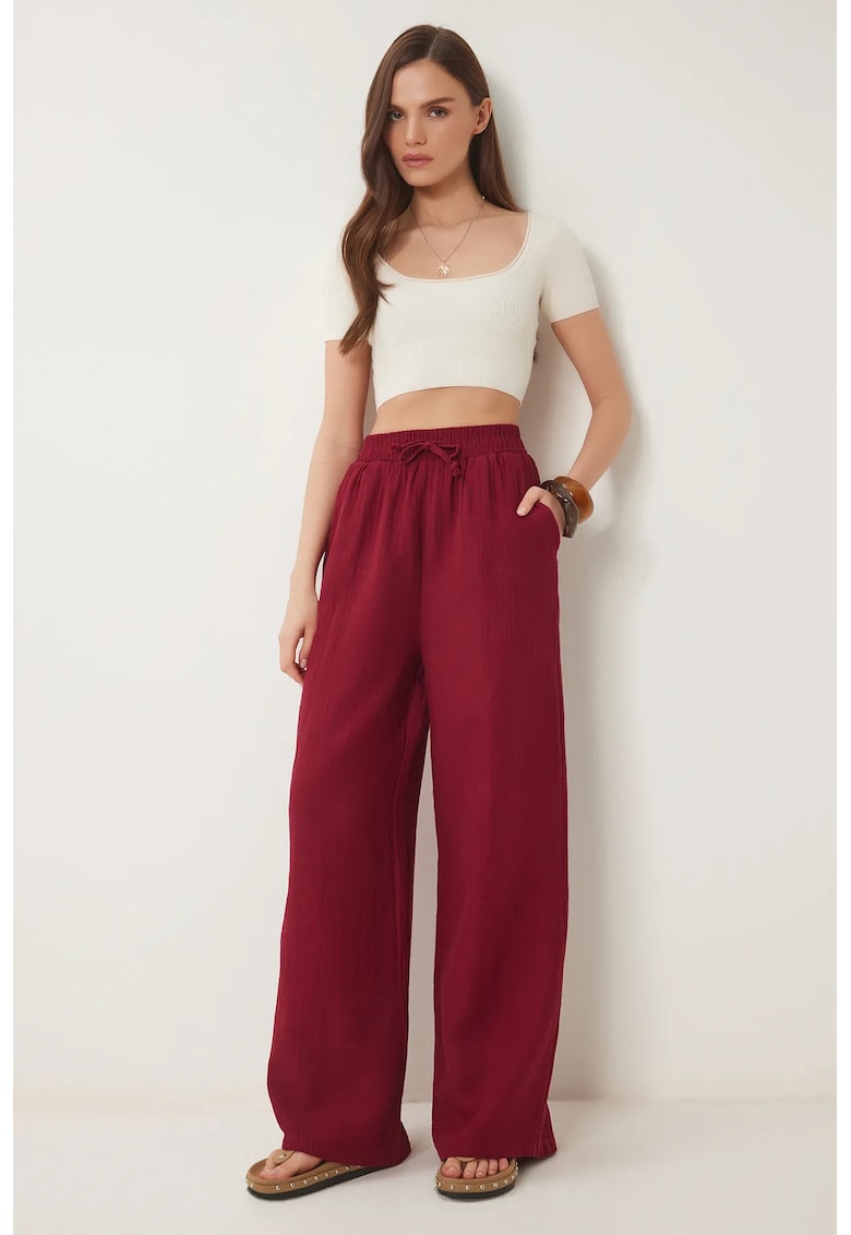 Pantaloni dama - Happiness Istanbul - snur talie - visiniu - bumbac