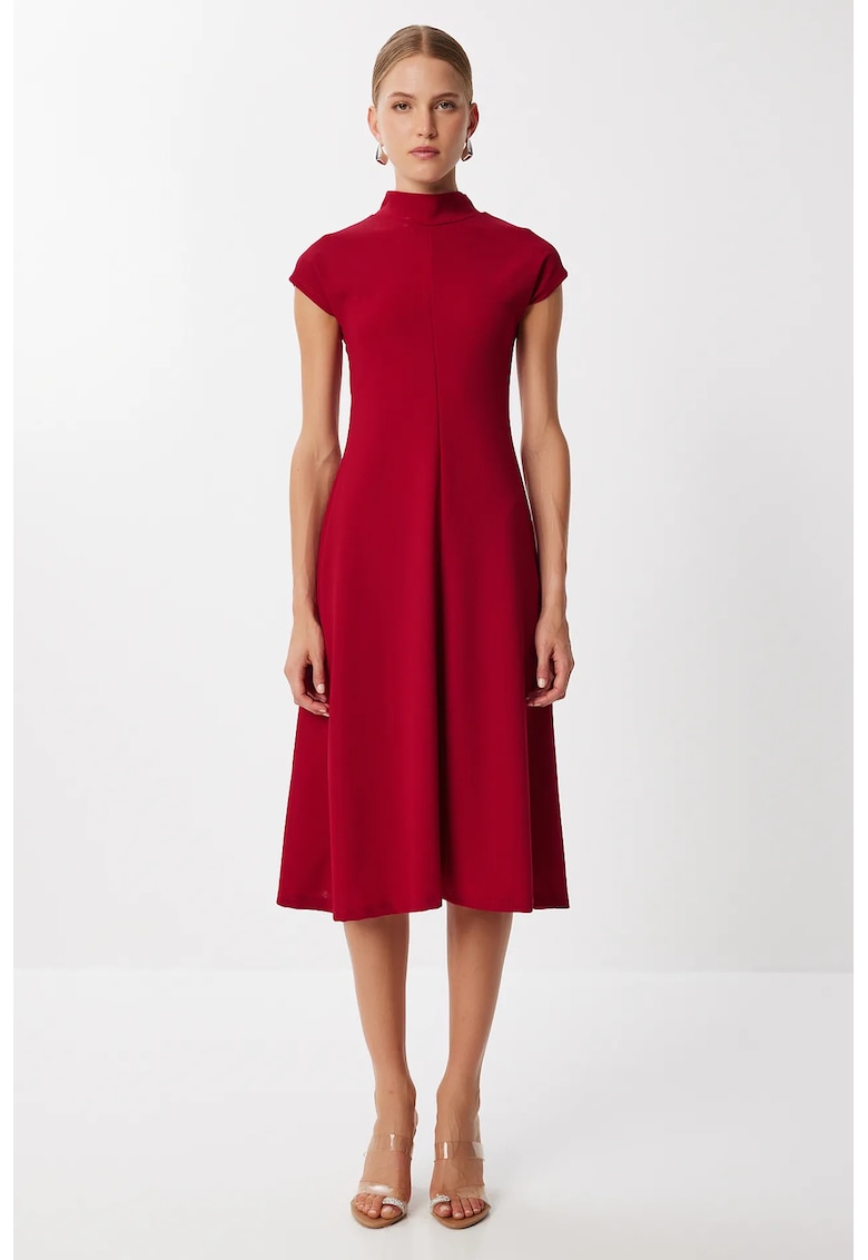 Rochie midi - Happiness Istanbul - tip A - rosu burgund - tricotata - poliester cu elastan
