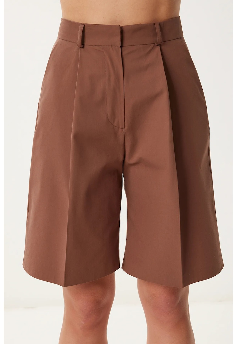 Pantaloni scurti - Happiness Istanbul - croi relaxat - cu fermoar - maro mocha - bumbac