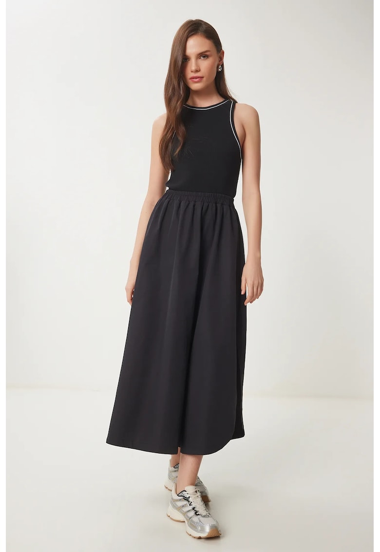 Rochie maxi - Happiness Istanbul - A-line - fara maneci - neagra - bumbac cu elastan