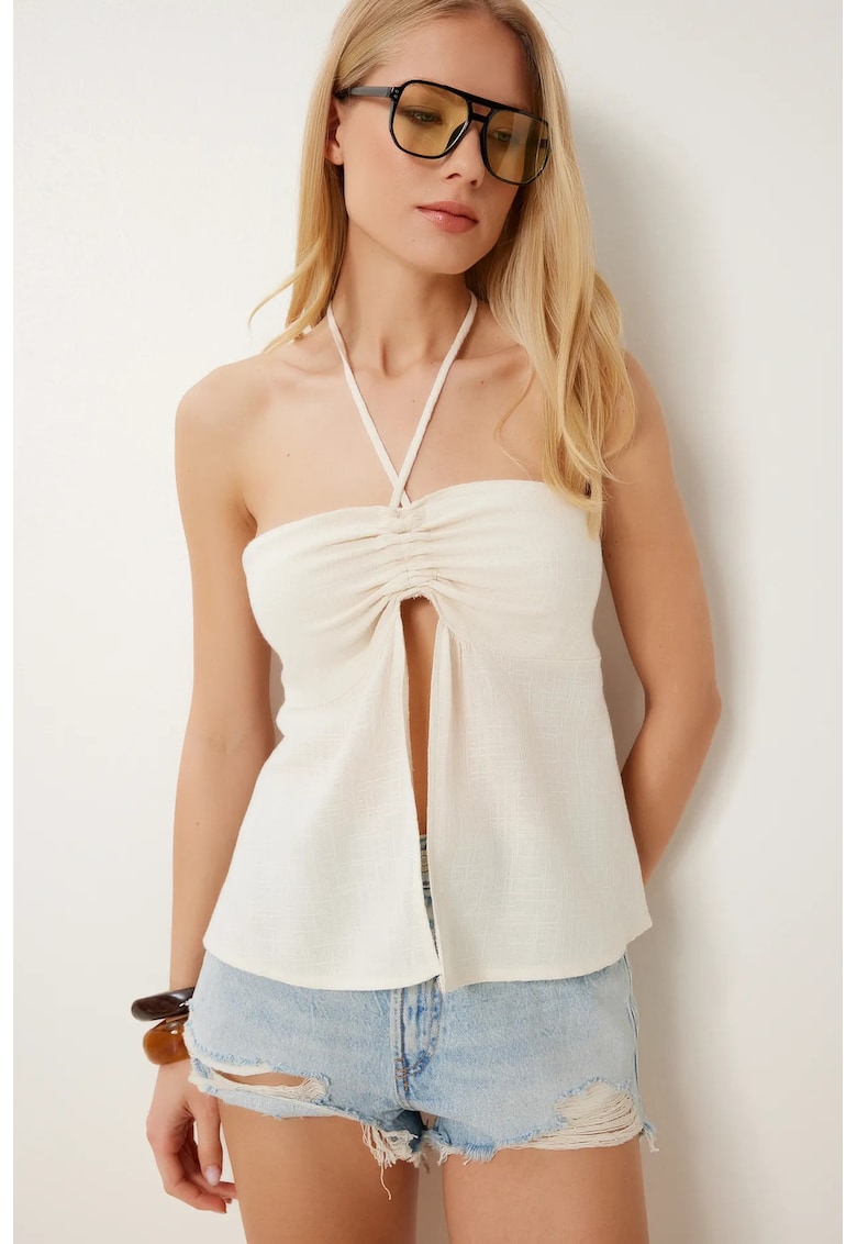 Maiou - Happiness Istanbul - bluza halter - drapaj - crem - bumbac